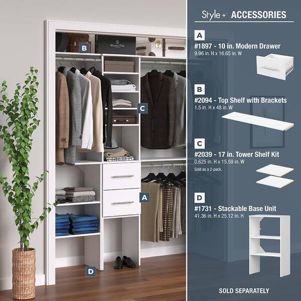 ClosetMaid 4358 Style+ 72 in. W - 113 in. W White Narrow Wood Closet System - 3