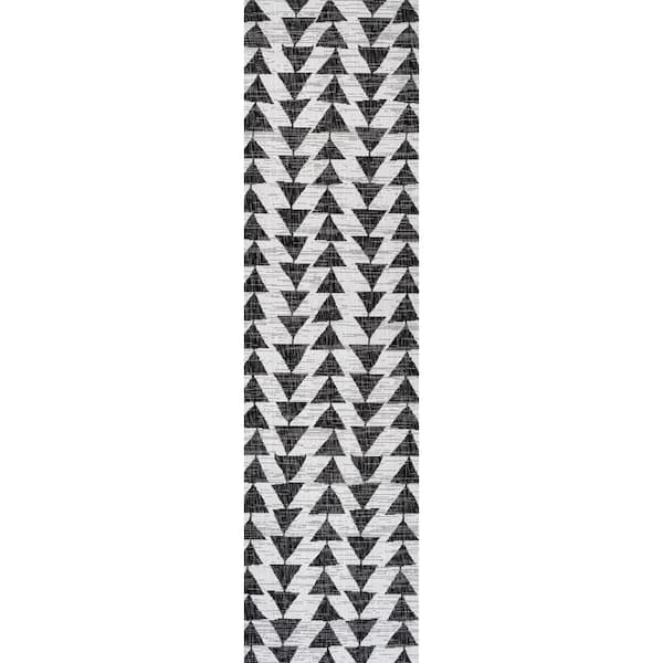 Andratx Ivory/Black 2 ft. x 10 ft. Modern Tribal Geometric Indoor/Outdoor Area Rug