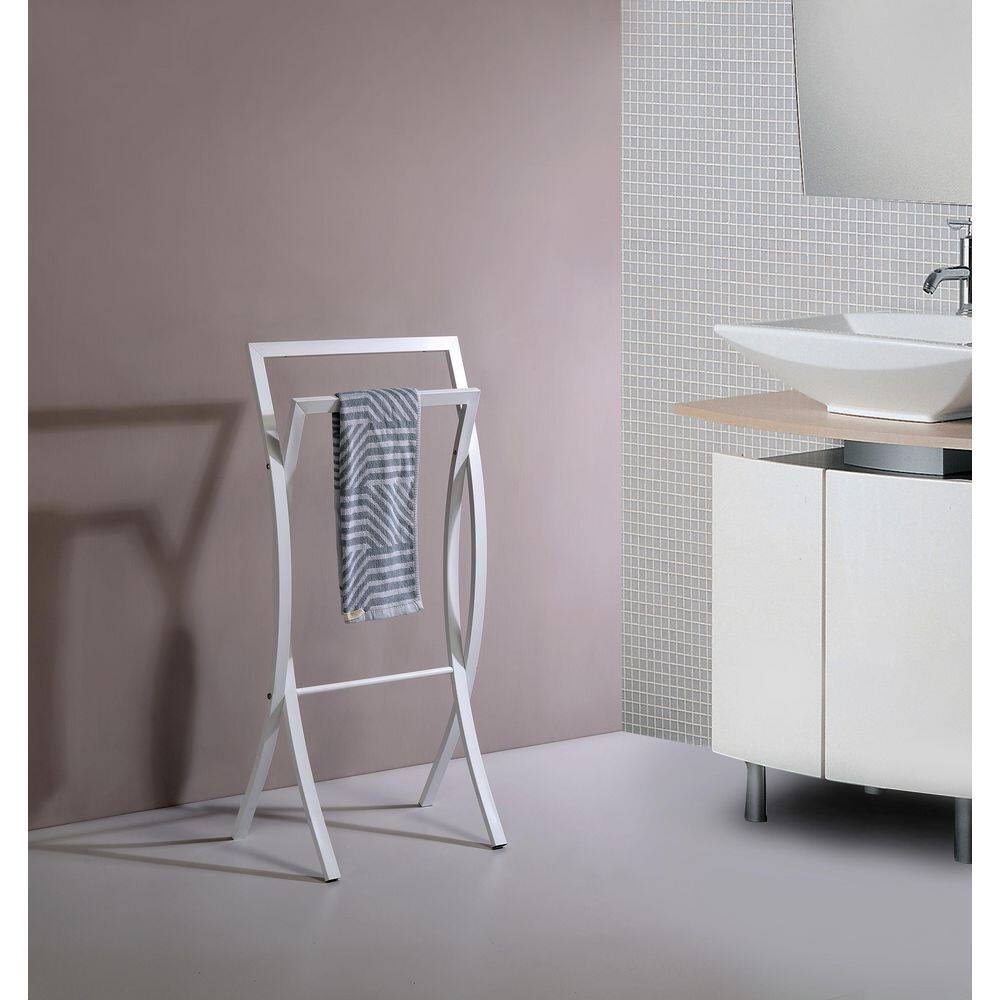 White Metal Freestanding 2-Tier Towel Rack Stand