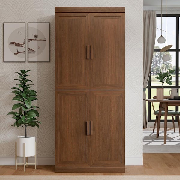 Lirago Light Walnut Wood 72 in. H Storage Cabinet with Adjustable