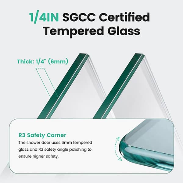 44 in. 48 in. Wx72 in. H Semi Frameless Double Sliding Shower Bypass 1/4 in. Thick SGCC Tempered Glass Door Brushed Gold