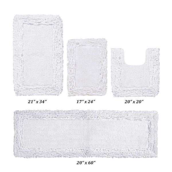 Shaggy Border Collection 4 Piece White 100% Cotton Bath Rug Set