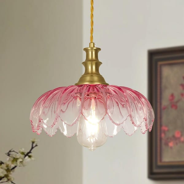 Jasslynn 60W Gradient Pink Mid-Century Pendant Light with Thickened Design Shade for Kitchen Bedroom and Dining Room
