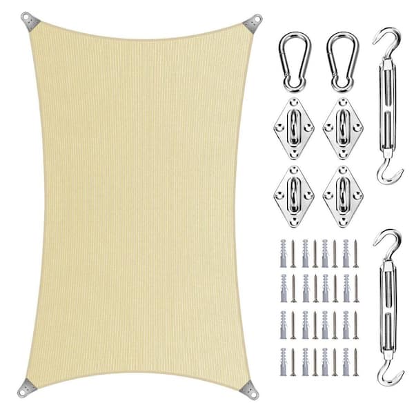 Super Ring 16 ft. x 20 ft. Sun Shade Sail with Hardware Kit-Beige