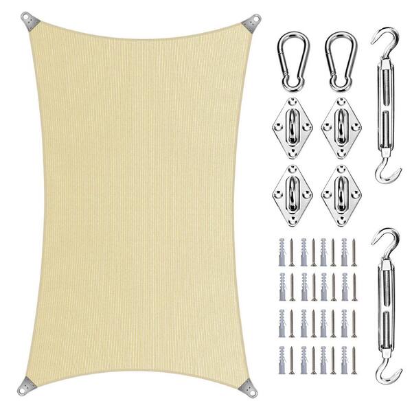 Super Ring 20 ft. x 24 ft. Sun Shade Sail with Hardware Kit-Beige