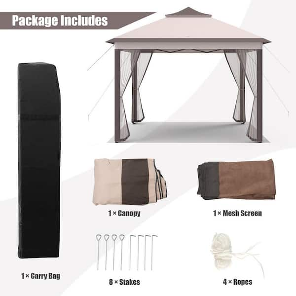 Gymax 11 x 11 ft Pop Up Gazebo 2-Tier Patio Canopy Tent Shelter w/ - Beige