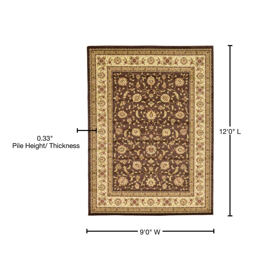 Brown and Ivory Floral Rectangular Synthetic Area Rug, 9' x 12'