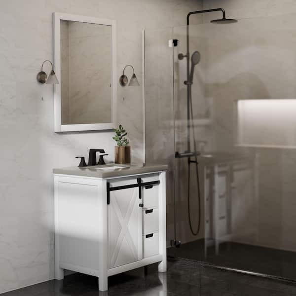  Marsyas 30 in W x 22 in D White Bath Vanity, Grey Quartz Countertop, Faucet Set and 28 in Mirror