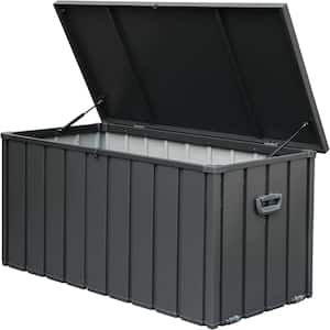 160 Gal. Dark Gray Metal Deck Box, Outdoor Storage Box with Lockable Lid, Wheels and Handles
