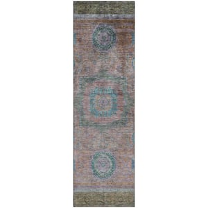 Mayfield Premium Machine Washable Abstract AMF2159 Copper 2 ft. x 7 ft. Runner Rug