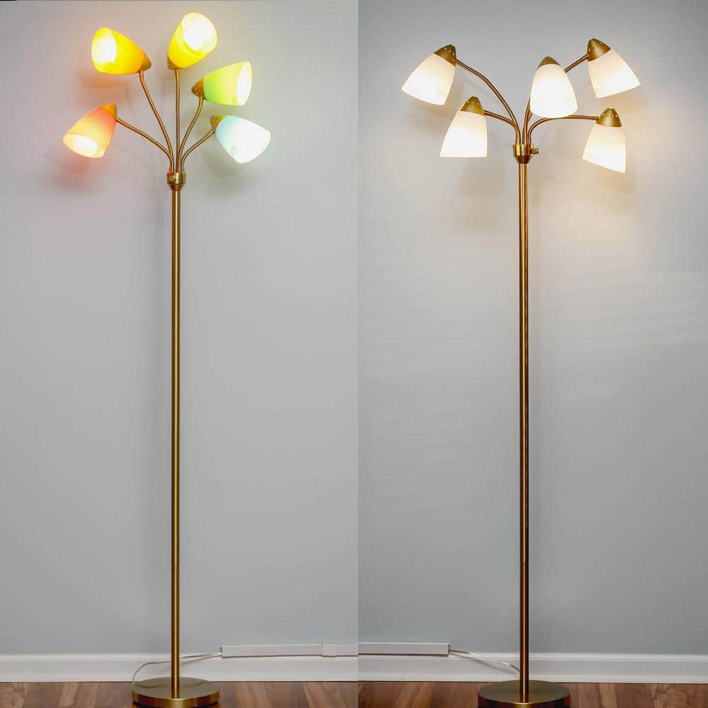 Medusa Antique Brass 74" Adjustable Multi-Head LED Floor Lamp for Kids