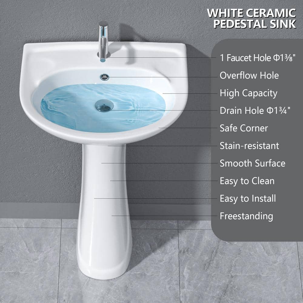 20 in. x 17 in. x 32 in. Modern White Ceramic Round Vessel Sink with Overfl
