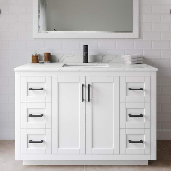Miranda 48 in. W x 22 in. D x 33.75 in. H Single Bath Vanity in White with Giotto Quartz Top and 46 in. Mirror