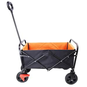 Mini Folding Wagon Garden Shopping Beach Cart (brake plus orange plus black) Serving Cart