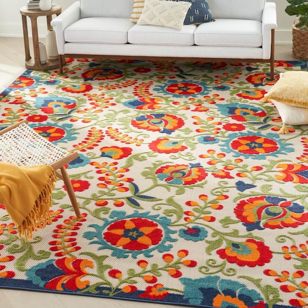 Aloha Multicolor 10 ft. x 14 ft. Floral Contemporary Indoor/Outdoor Area Rug