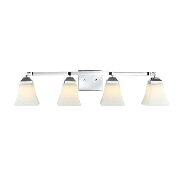 Staunton 33 in. 4-Light Iron/Glass Modern Cottage LED Vanity Light, Chrome