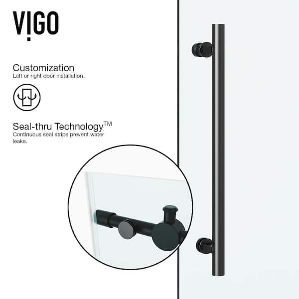 Elan 48 to 52 in. W x 74 in. H Sliding Frameless Shower Door in Matte Black with 3/8 in. (10mm) Clear Glass