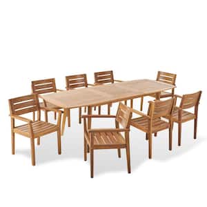Stamford 30 in. Teak Brown 9-Piece Wood Rectangular Outdoor Dining Set