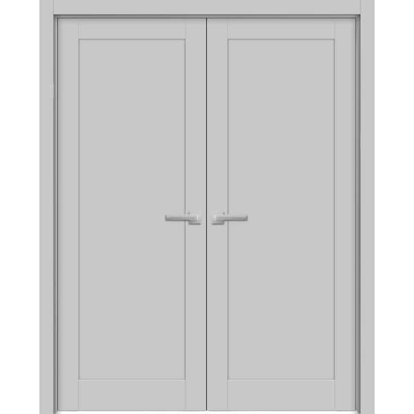 Sartodoors 60 in. x 84 in. 2 Panel Matte Grey Finished Solid MDF Sliding Door with Hardware