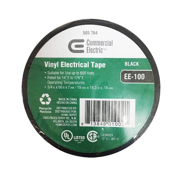 Commercial Electric 0.75 in. x 60 ft. 7 mil Vinyl Electrical Tape - Black ( 10-Pack) 30002653 - The Home Depot