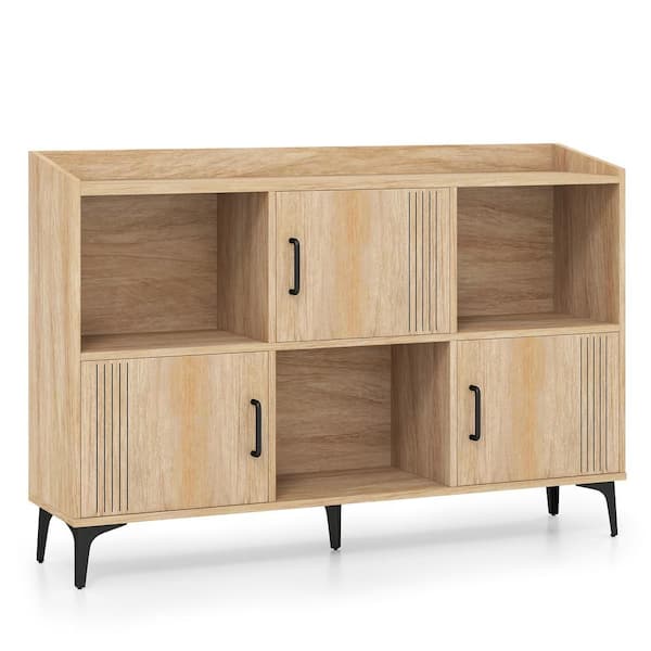 Sideboard Storage Cabinet with 3 Doors and Open Shelves for Dining Room and Living Room, Oak