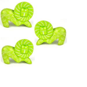 Small Soapstone Lion Figurine - Set of 3, Lime Green