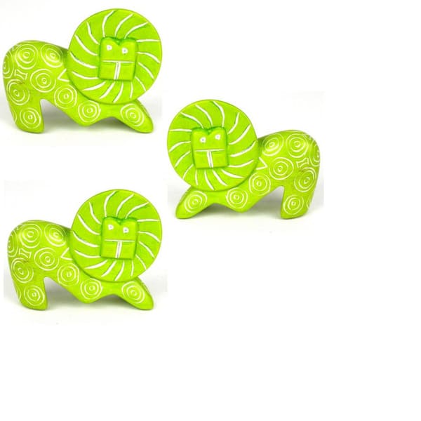 Global Crafts Small Soapstone Lion Figurine - Set of 3, Lime Green