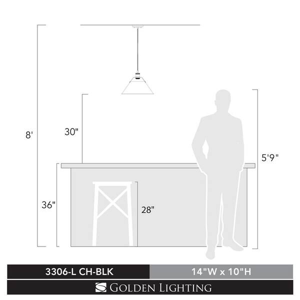 Golden Lighting - Orwell 1-Light Chrome with Black Shade Large Pendant