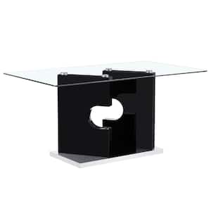 Modern Rectangle Black Glass 40.55 in.Pedestal Dining Table Seats for 6