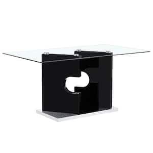 Modern Rectangle Black Glass Pedestal Dining Table Seats for 6 (63.00 in. L x 30.00 in. H)