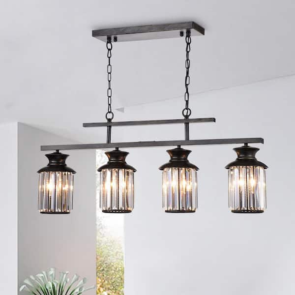 GREENVILLE SIGNATURE Tuffetto 4-Light Black Brushed Coffee Linear Chandelier for Kitchen Island, Dining Room with no bulbs included