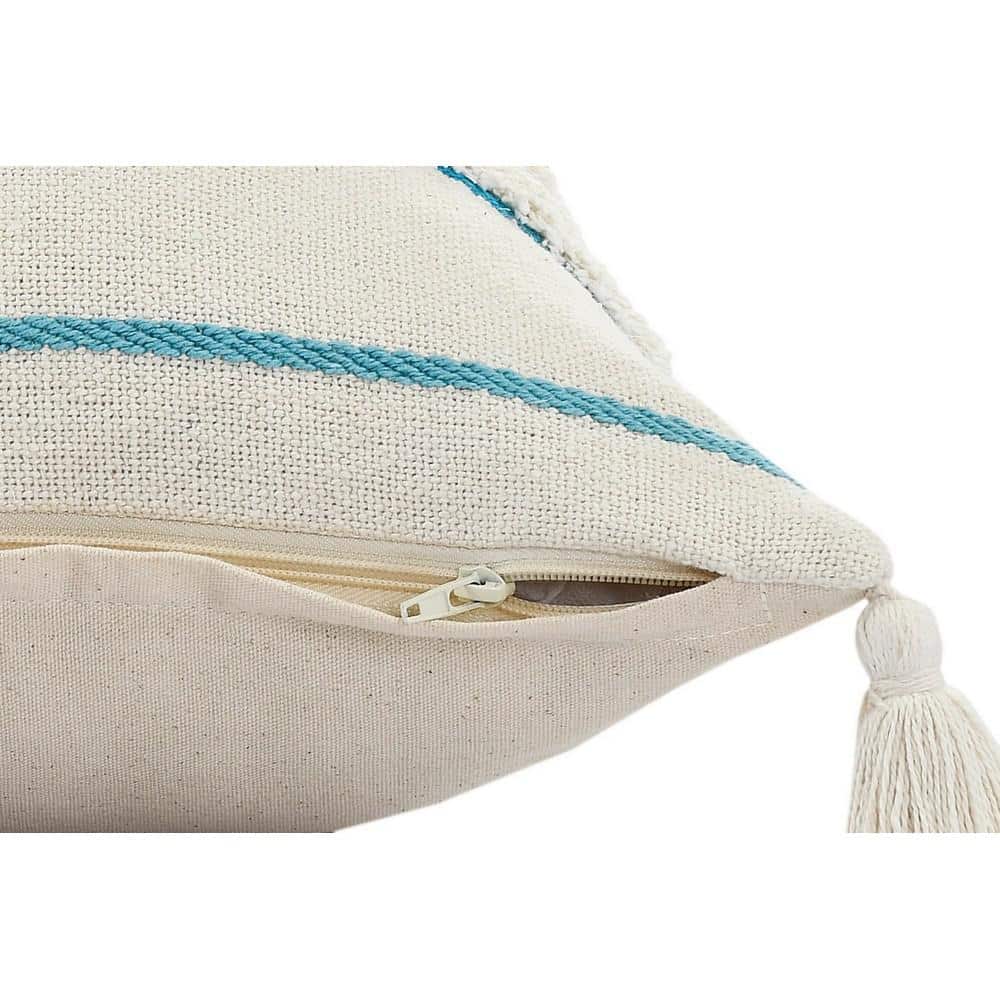 Aqua and White Bohemian Quarry Striped Lumbar Pillow, 14" x 36"