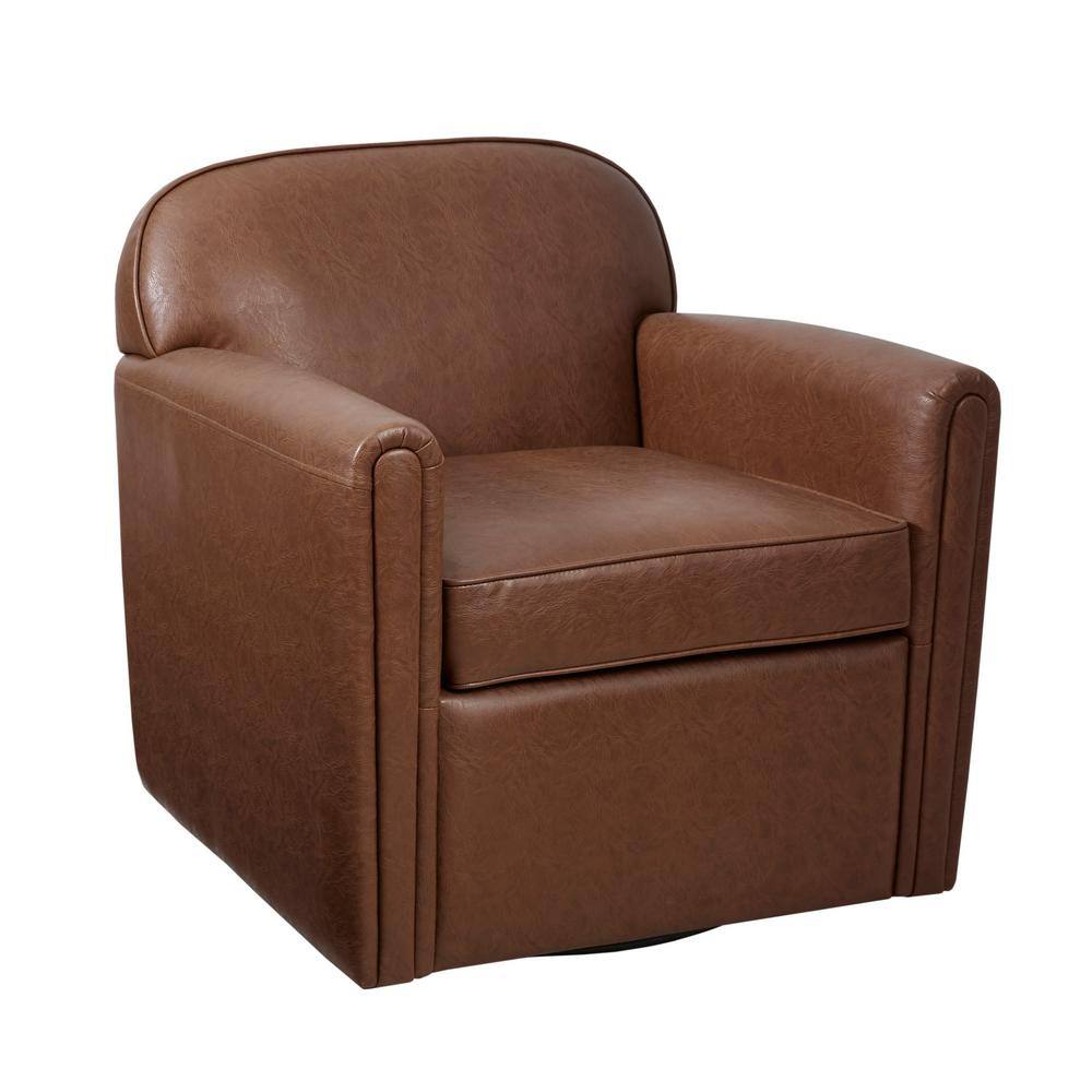 Brown Faux Leather Swivel Accent Chair with Manufactured Wood