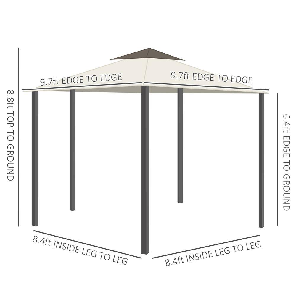 Cream White 10' x 10' Aluminum Frame Patio Gazebo with Netting and Curtains