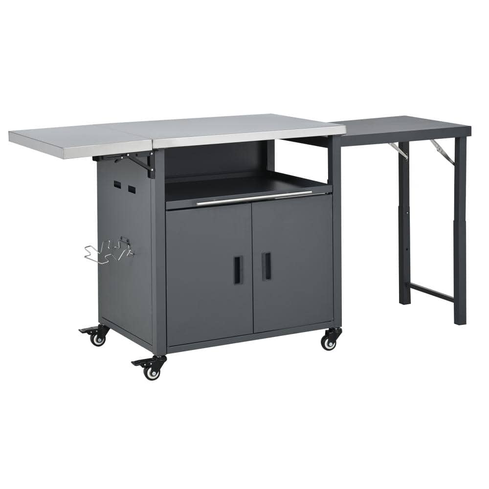 73.8 in Gray  Iron Outdoor Grill Carts with Trash Rack for  Patio price history on PriceWatchPro