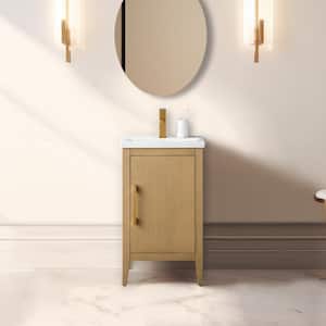 20 in. W x 15.8 in D x 34 in. H Single Sink Bathroom Vanity Cabinet in Natural Oak with Ceramic Top