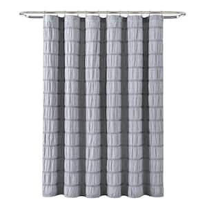 72 in. x 72 in. Waffle Stripe Woven Cotton Shower Curtain Light Gray Single