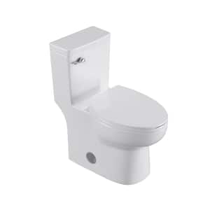 One-Piece 1.28 GPF Dual Flush Elongated Toilet in White with Soft-Close Seat