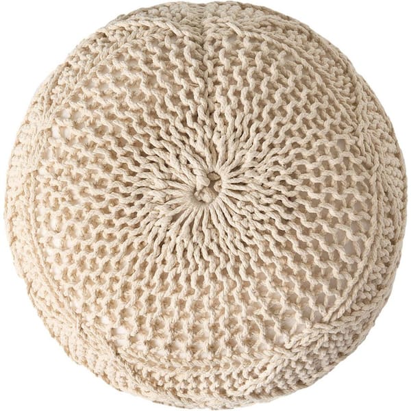Unbranded Ivory Wool Cotton Round 20 in. Pouf