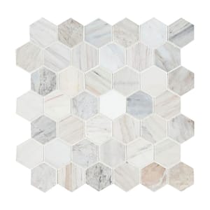 Angora 2 in. Hex 12 in. x 12 in. x 0.38 in. Polished Marble Mesh-Mounted Mosaic Floor and Wall Tile (0.98 sq. ft./Each)