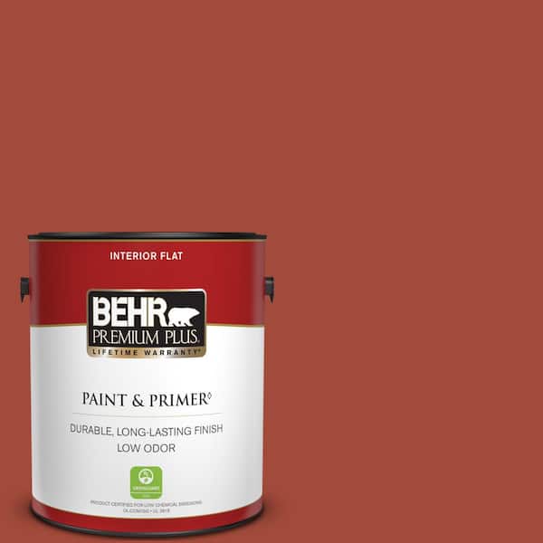 BEHR PREMIUM PLUS 1 gal. #200D-7 Rodeo Red Flat Low Odor Interior Paint & Primer