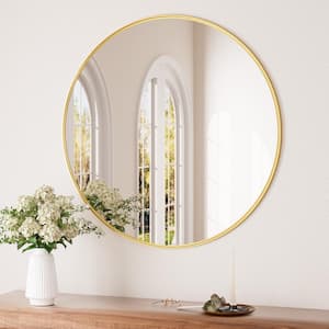 18 in. W x 18 in. H Round Metal Framed Modern Wall Mounted Bathroom Vanity Mirror Wall Mirror in Brass Gold