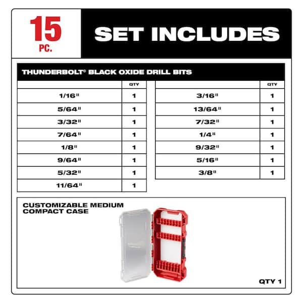 Milwaukee Thunderbolt 15/32 in Drill Bit 48-89-2736, Right Hand Cut, Split  135° Point, Black Oxide Finish, Black Oxide