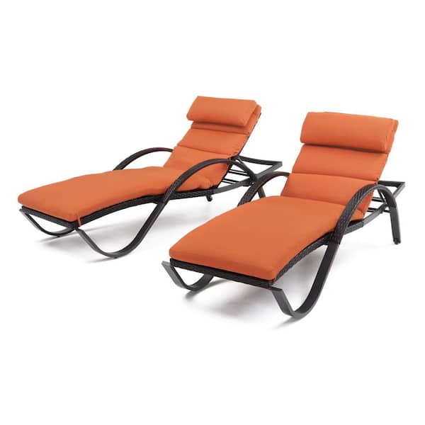 RST BRANDS Deco Wicker Outdoor Chaise Lounge with Sunbrella Tikka Orange Cushions (2 Pack)