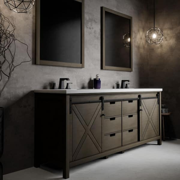 Marsyas 80 in W x 22 in D Rustic Brown Double Bath Vanity, Cultured Marble Countertop, Faucet Set and 30 in Mirrors