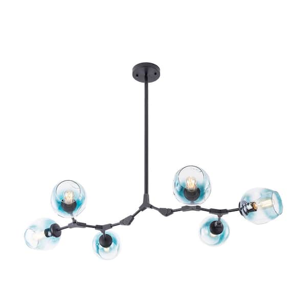 Bella Depot 6-Light Gradient Blue Modern Linear Chandelier with Black Adjustable Arms and Glass Shades
