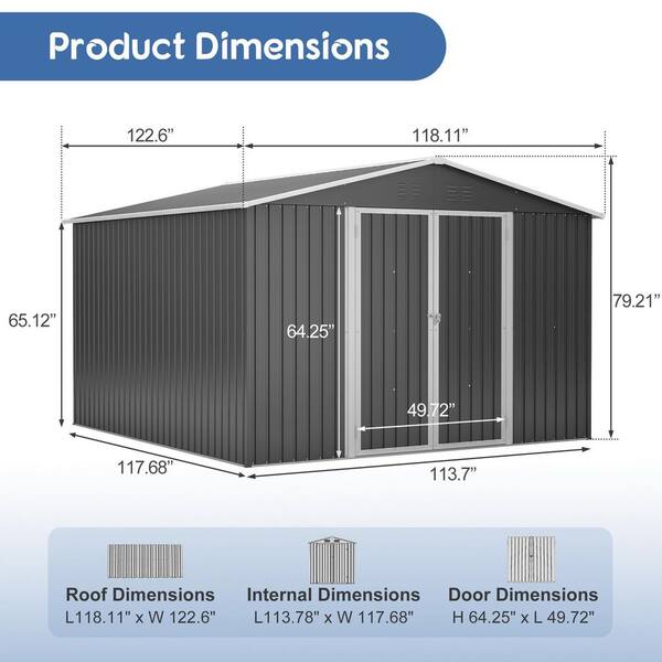 Zeus & Ruta 10 ft. W x 10 ft. D Black Metal Shed with Lockable