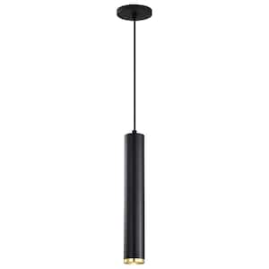 Century 12-Watt 1-Light Matte Black/Brushed Brass Cylinder Integrated LED Mini Pendant Light with Clear Acrylic Shade