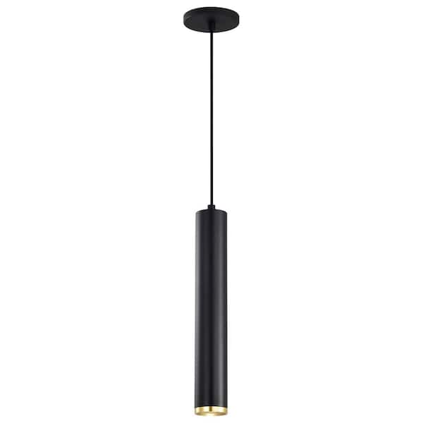 SATCO Century 12-Watt 1-Light Matte Black/Brushed Brass Cylinder Integrated LED Mini Pendant Light with Clear Acrylic Shade