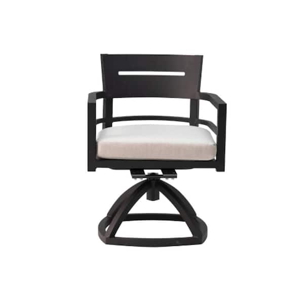 Ember Black Rocking Aluminum Outdoor Dining Chair with Sunbrella Biege Cushion (2-Pack)